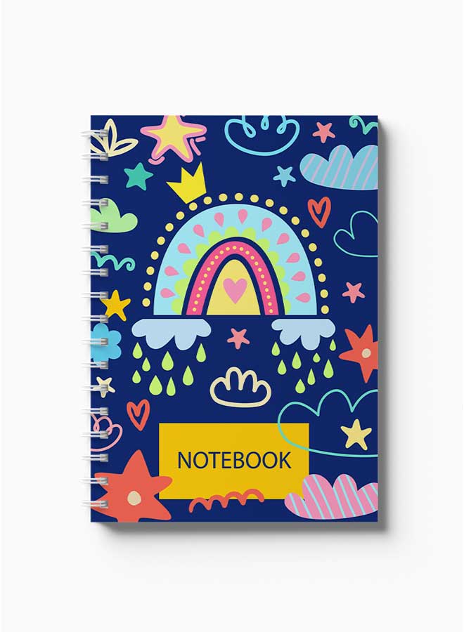 LOWHA Spiral Notebook Boho Clouds Rain & Rainbow Art Blue/Yellow/Pink - Image 2