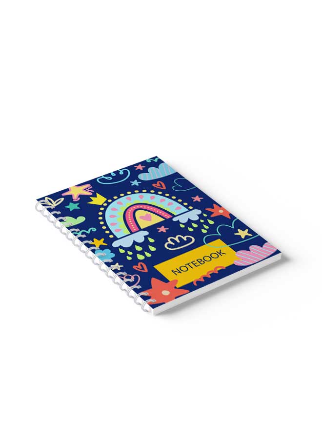 LOWHA Spiral Notebook Boho Clouds Rain & Rainbow Art Blue/Yellow/Pink - Image 5