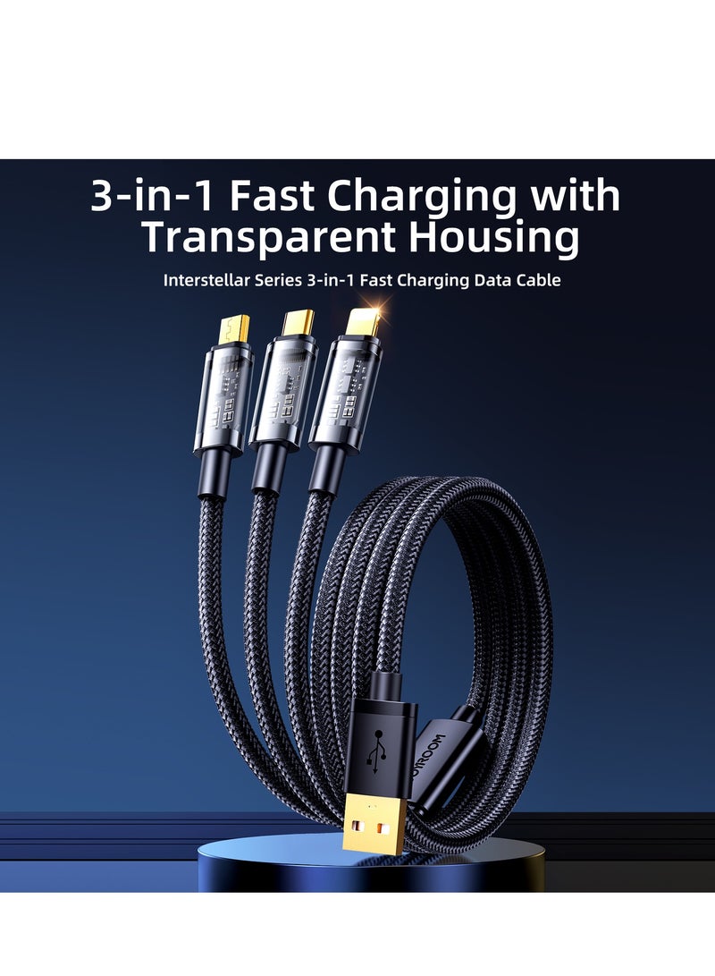 JOYROOM - 3.5A 3-in-1 Data Cable (USB-A to Lightning+Type-C+Micro) 1.2m Black - Image 1