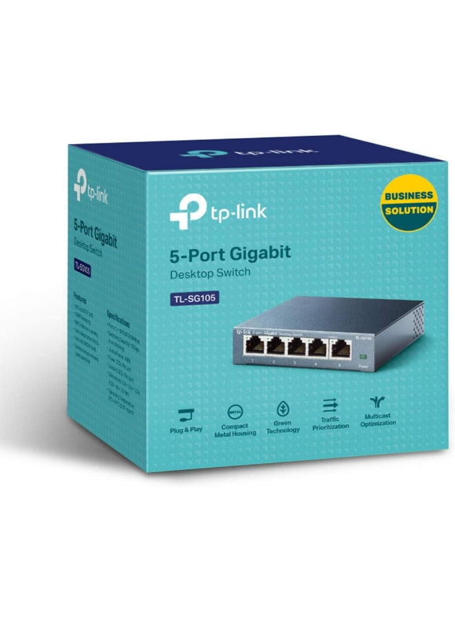 Tenda - TL-SG105 With 5 Port Gigabit Unmanaged Ethernet Network Switch, Ethernet Splitter, Plug And Play, Fanless Metal Design, Shielded Ports, Traffic Optimization, Limited Lifetime Protection Black - Image 1