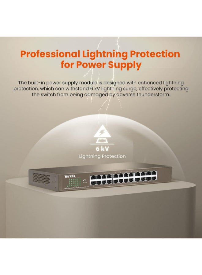 Tenda TEG1024D With 24-Port 10/100/1000 Gigabit Switch Brown  - Image 3