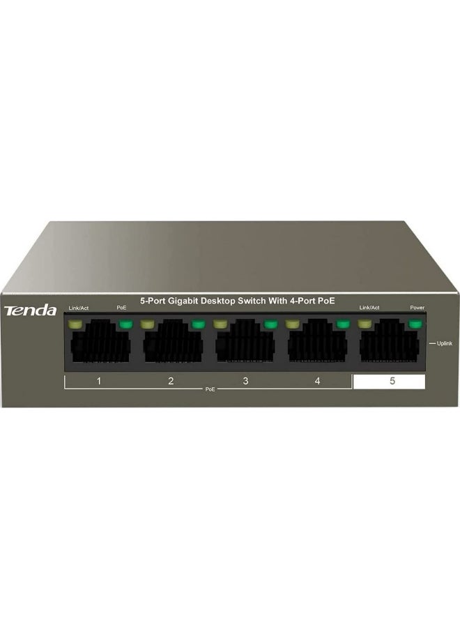 Tenda TEG1105P-4-63W With 5-Port Gigabit Desktop Switch With 4-Port PoE Brown  - Image 1