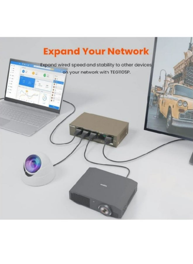 Tenda TEG1105P-4-63W With 5-Port Gigabit Desktop Switch With 4-Port PoE Brown  - Image 3