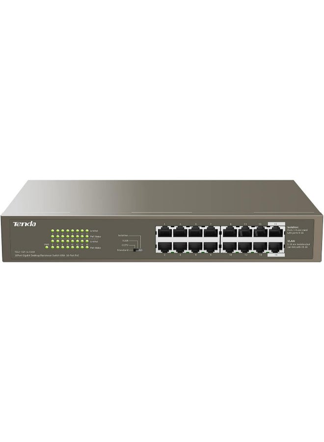 تيندا TEG1116P-16-150W 1000M&amp;POE مع محول جيجابت إيثرنت 16 منفذًا مع 16 منفذ POE بني  - Image 1