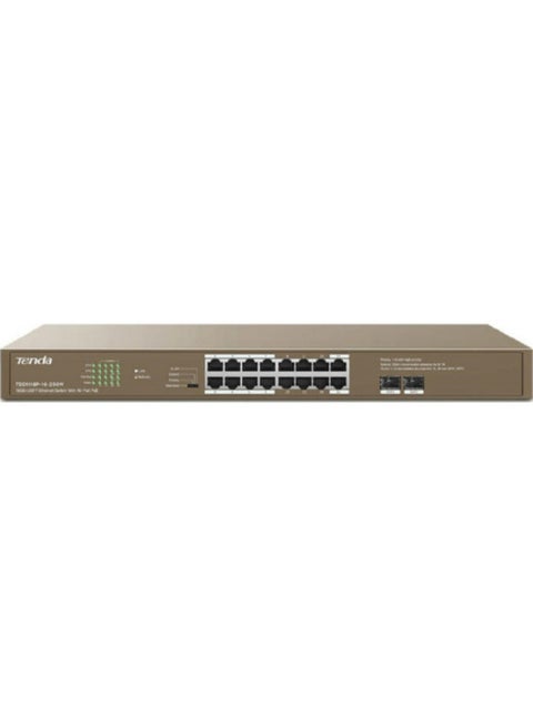 TEG1118P-16-250W 16GE+2SFP Ethernet Switch With 16-Port PoE, 36bps Switch Capacity, 100-240V AC 50/60Hz Input Voltage, 6KV Lightning Protection, 250W Power Supply, TEG1118P-16-250W Brown