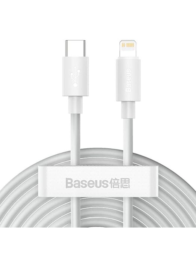 بيسوس مجموعة كابل بيانات Baseus Simple Wisdom من النوع C إلى IP PD 20 وات (2 قطعة/المجموعة) 1.5 متر أبيض - Image 1