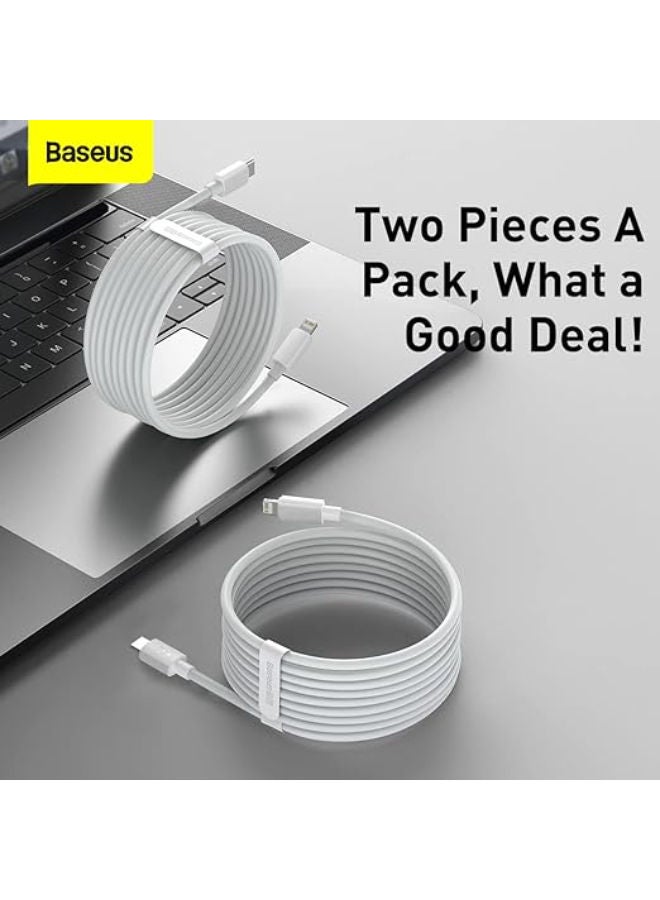 بيسوس مجموعة كابل بيانات Baseus Simple Wisdom من النوع C إلى IP PD 20 وات (2 قطعة/المجموعة) 1.5 متر أبيض - Image 3