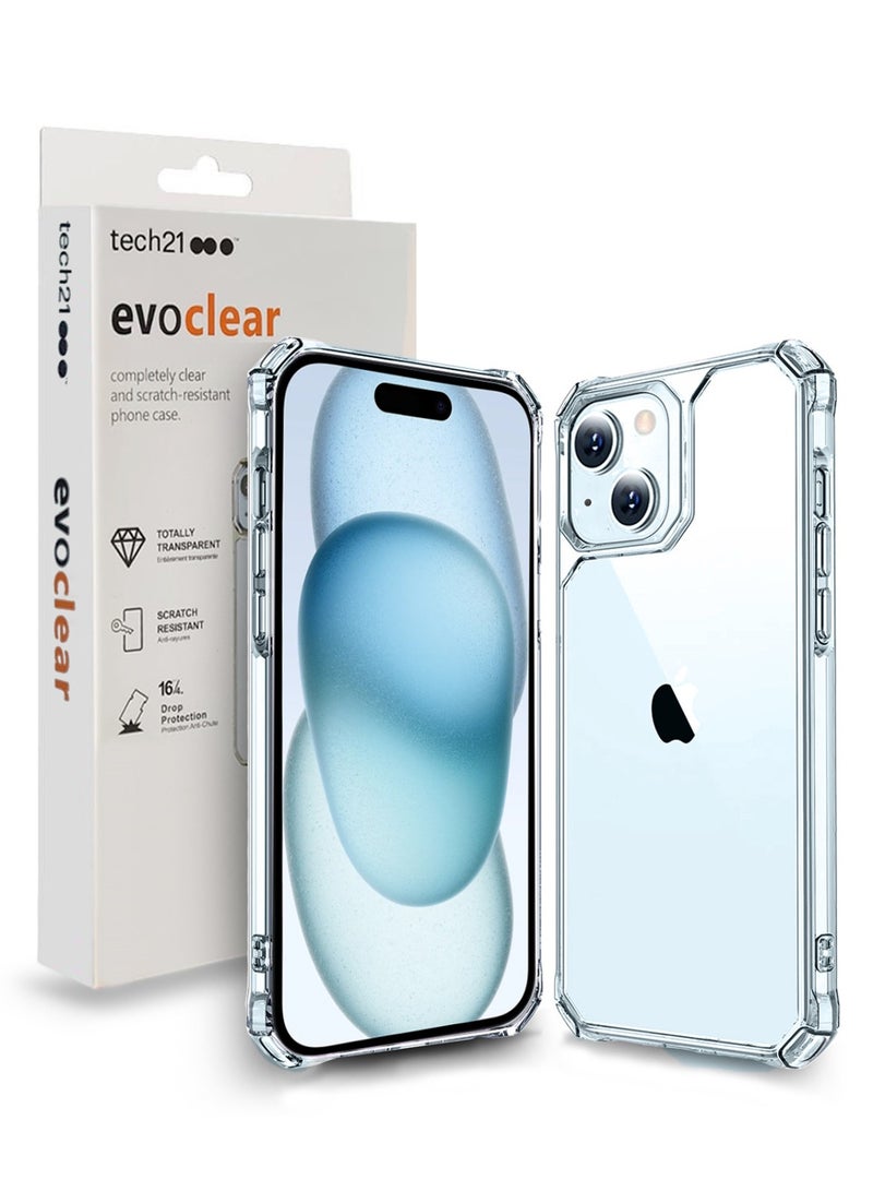 tech21 Evo Transparent Back Cover Case For Apple iPhone 15 – Scratch Resistant Anti Yellowing 16Ft Drop Protection Clear  - Image 1