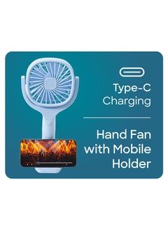 Sanford Portable Rechargeable Hand Fan with 1800mAh Battery, Up to 4.5 Hours Working, and Built-in Mobile Holder – Your Pocket-Sized Summer Breeze SF936HFN BS Blue  - Image 3