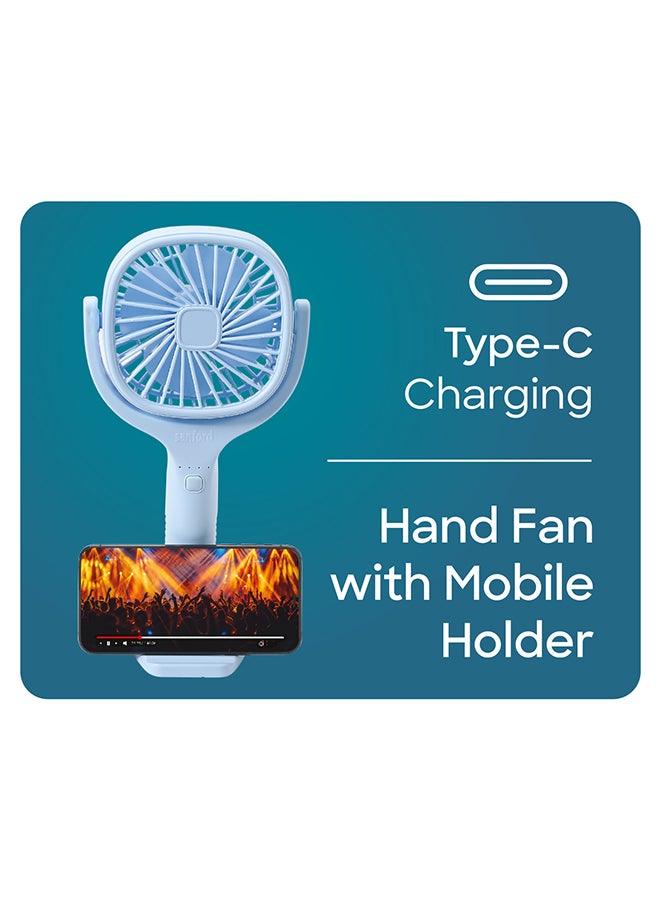 Sanford - Portable Rechargeable Hand Fan with 1800mAh Battery, Up to 4.5 Hours Working, and Built-in Mobile Holder – Your Pocket-Sized Summer Breeze SF936HFN BS Blue - Image 1