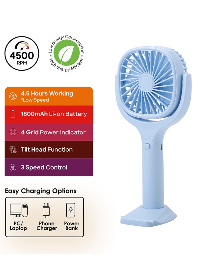Sanford - Portable Rechargeable Hand Fan with 1800mAh Battery, Up to 4.5 Hours Working, and Built-in Mobile Holder – Your Pocket-Sized Summer Breeze SF936HFN BS Blue - Image 1