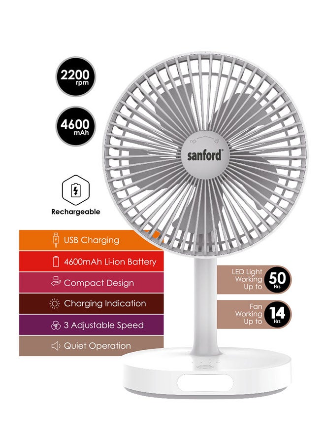 Sanford - Rechargeable Multi-Functional Mini Table Fan with USB Charging, 4600mAh Battery, 3 Speeds, and LED Light SF6667MFN Multicolour - Image 1