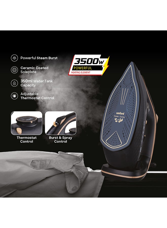 Sanford Powerful Ceramic Steam Iron 350ml with Non-Stick Coating Ceramic Sole Plate, Self Cleaning Function, Anti Drip Technology and Adjustable Thermostat Control 350 ml 3500 W SF64CSI BS Black - Image 3