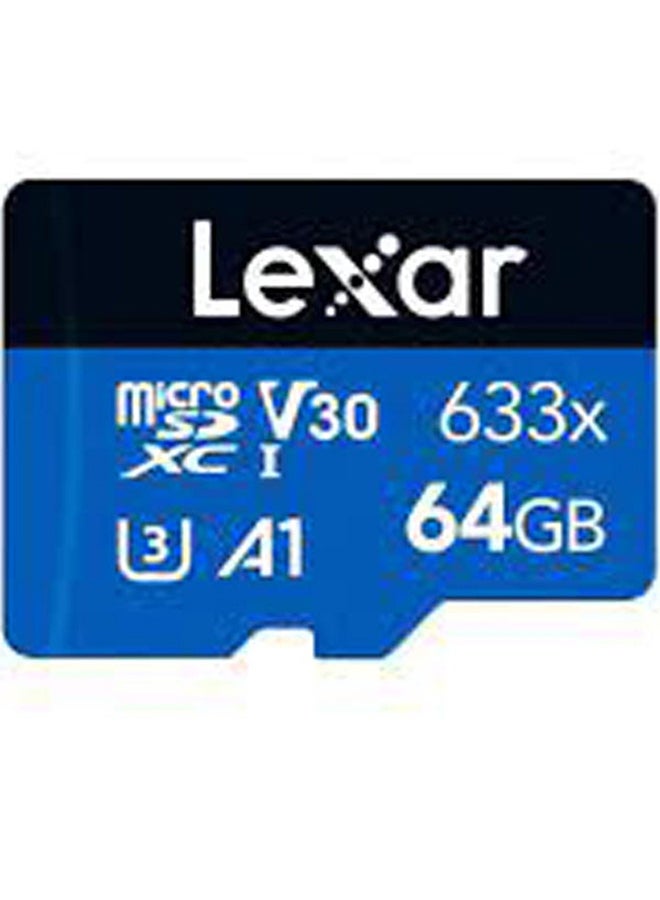 Lexar - High-Performance 633x microSDXC UHS-I Memory Card 64GB Blue LMS0633064G-BNNNG 64 GB - Image 1