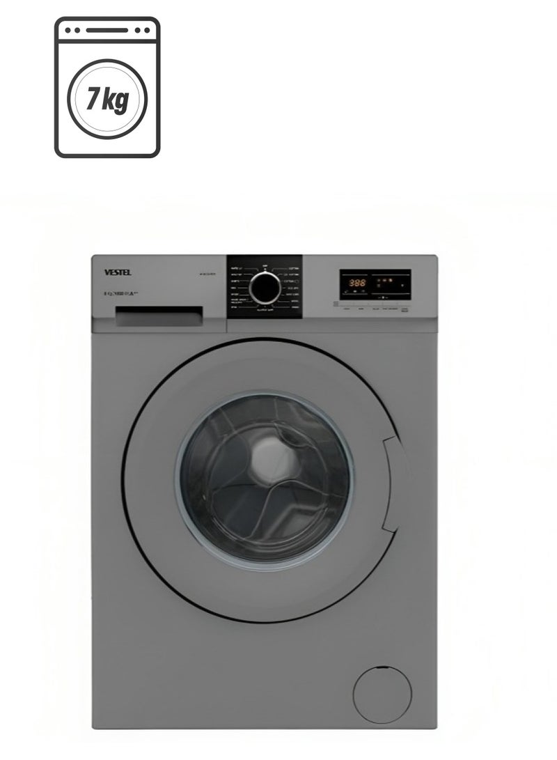 VESTEL - Fully Automatic Washing Machine Multiple Wash Programs Equipped With LED Display 7 kg W7104DS Silver - Image 1