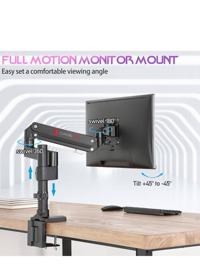 Single Monitor Arm Stand Mount Pole Mounted Aluminum Heavy Duty Gas Spring For Gaming And Office Use Upto 17 To 35 Inches | GO-2083 Black