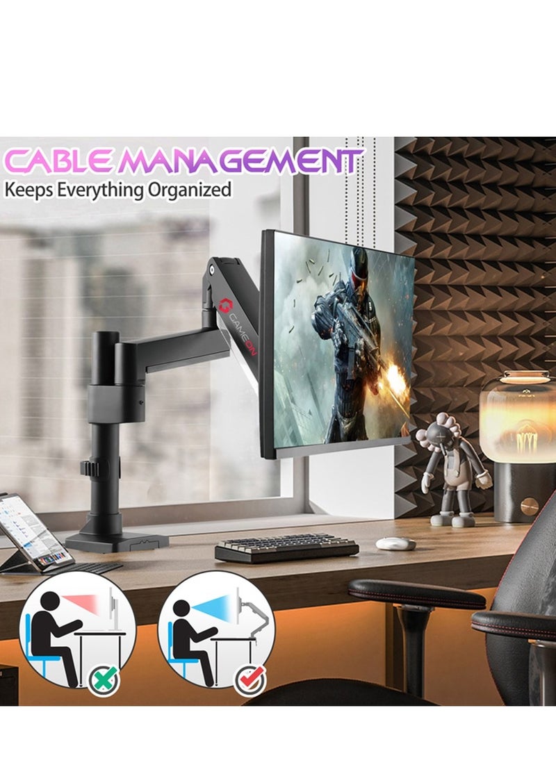 Single Monitor Arm Stand Mount Pole Mounted Aluminum Heavy Duty Gas Spring For Gaming And Office Use Upto 17 To 35 Inches | GO-2083 Black