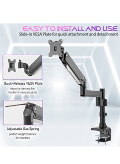 GameOn Single Monitor Arm Stand Mount Pole Mounted Aluminum Heavy Duty Gas Spring For Gaming And Office Use Upto 17 To 35 Inches | GO-2083 Black  - Image 4