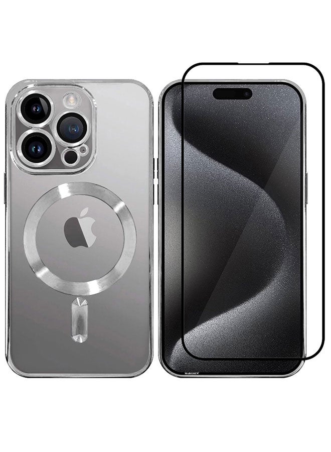 مارجون حافظة هاتف واقية وواقٍ للشاشة لجهاز آيفون 15 برو - عبوة من 2 - تصميم عصري مع طلاء كهربائي وامتصاص مغناطيسي، تغطية كاملة ومضادة للصدمات مع حلقات مغناطيسية. - Image 2