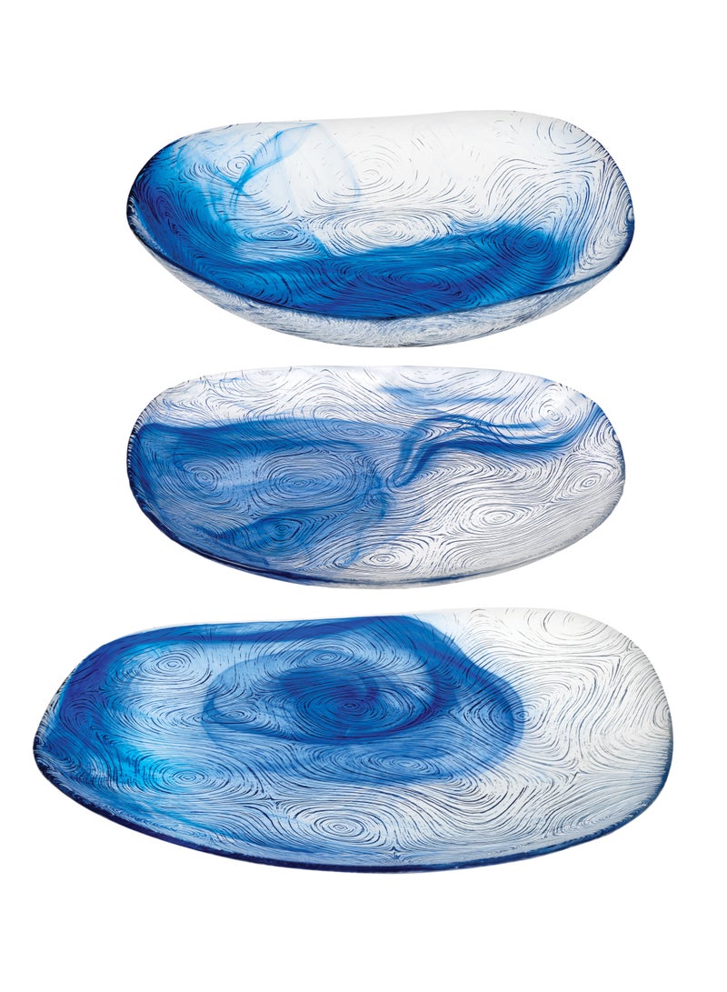 Pasabahce - 18-Piece Linden Batik Glass Plate Set, 6 Dinner Plate 260 mm, 6 Deep Plate 195 mm, 6 Dessert Plate 190 mm, Clear & Blue Multicolour 190mm - Image 1