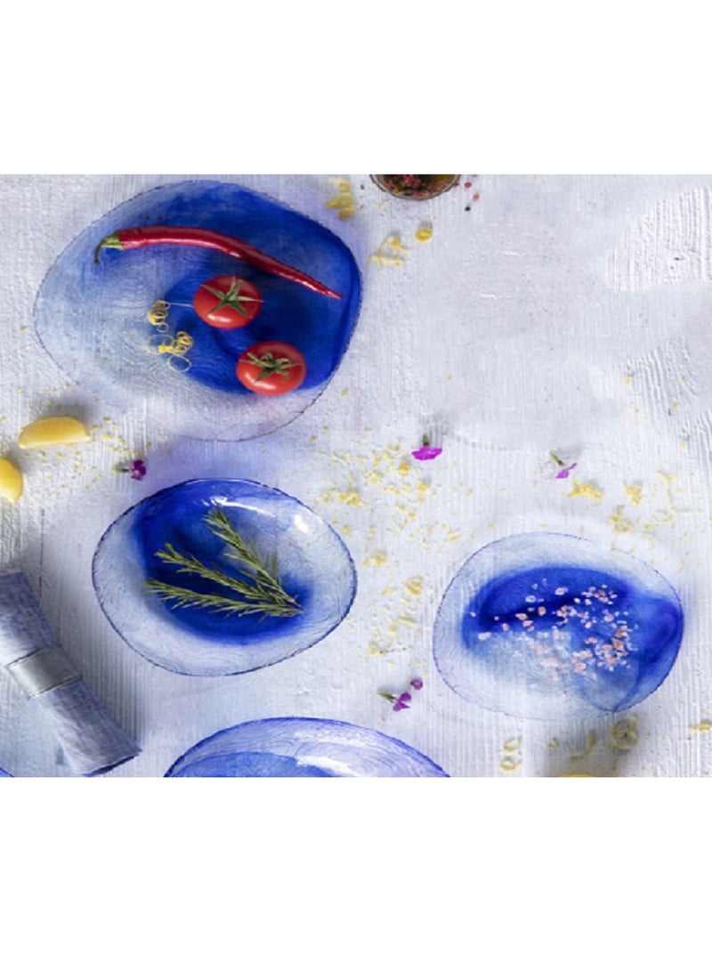 Pasabahce - 18-Piece Linden Batik Glass Plate Set, 6 Dinner Plate 260 mm, 6 Deep Plate 195 mm, 6 Dessert Plate 190 mm, Clear & Blue Multicolour 190mm - Image 1