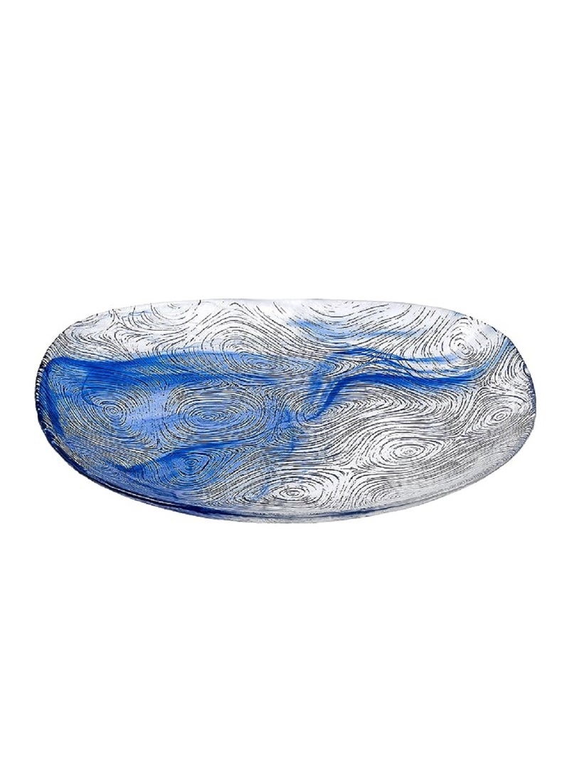 Pasabahce - 18-Piece Linden Batik Glass Plate Set, 6 Dinner Plate 260 mm, 6 Deep Plate 195 mm, 6 Dessert Plate 190 mm, Clear & Blue Multicolour 190mm - Image 1