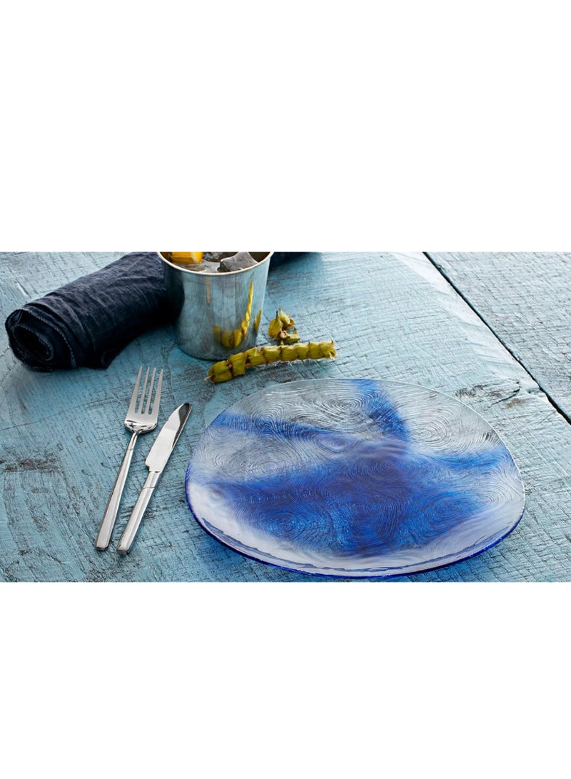 Pasabahce - 18-Piece Linden Batik Glass Plate Set, 6 Dinner Plate 260 mm, 6 Deep Plate 195 mm, 6 Dessert Plate 190 mm, Clear & Blue Multicolour 190mm - Image 1