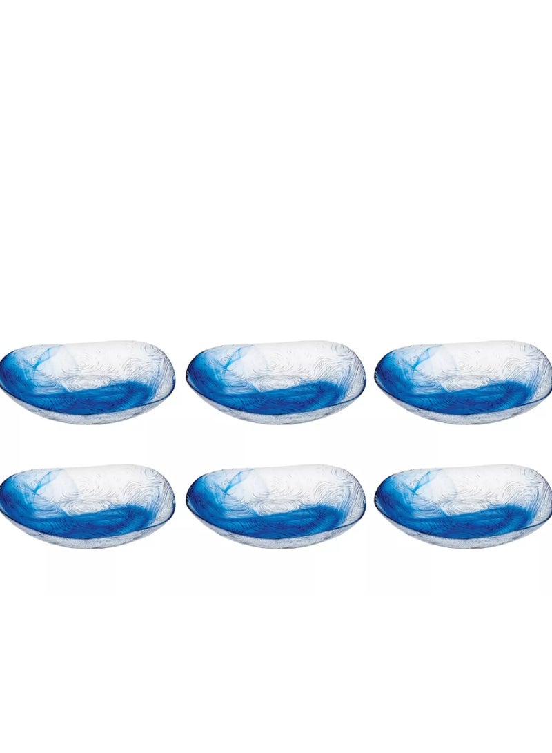 Pasabahce - 18-Piece Linden Batik Glass Plate Set, 6 Dinner Plate 260 mm, 6 Deep Plate 195 mm, 6 Dessert Plate 190 mm, Clear & Blue Multicolour 190mm - Image 1
