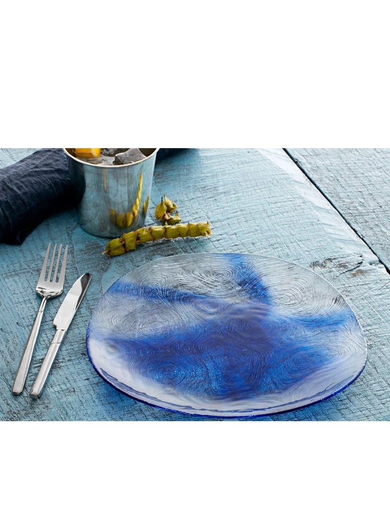 Pasabahce - 18-Piece Linden Batik Glass Plate Set, 6 Dinner Plate 260 mm, 6 Deep Plate 195 mm, 6 Dessert Plate 190 mm, Clear & Blue Multicolour 190mm - Image 1