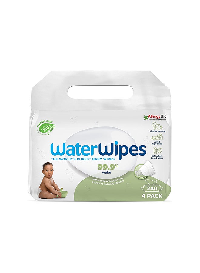 WaterWipes Pack Of 4 Plastic Free Textured Clean, Toddler, 99.9% Water Based Baby Wet Wipes And Unscented For Sensitive Skin - 240 Count  - Image 2
