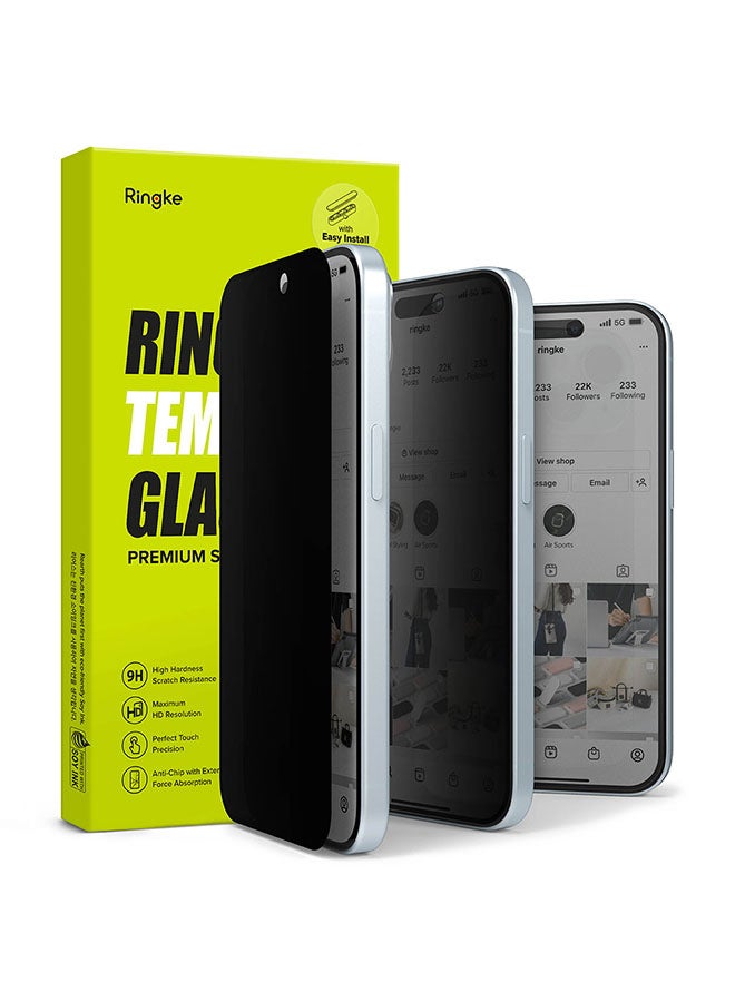 Ringke Privacy Glass For iPhone 15 Screen Protector Full-Coverage Tempered Screen Guard With Installation Jig Clear - Image 1