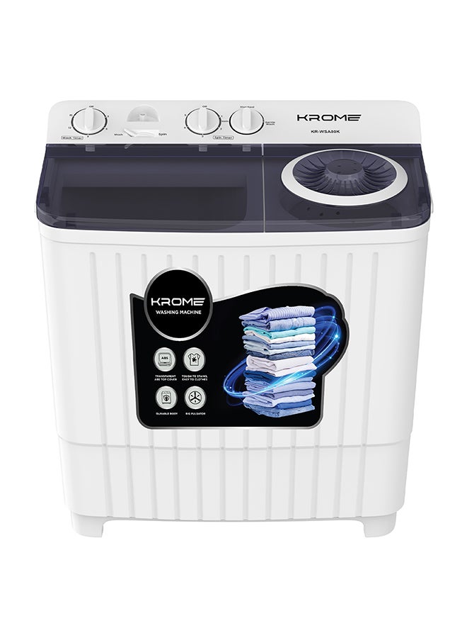 كروم غسالة نصف أوتوماتيكية بحوض مزدوج، غسيل قوي مع مؤقت غسيل ميكانيكي، تحكم بديهي، محرك دوران متين من الألومنيوم، قوة إدخال دوران الغسيل 360 وات مع 170 وات - Image 1