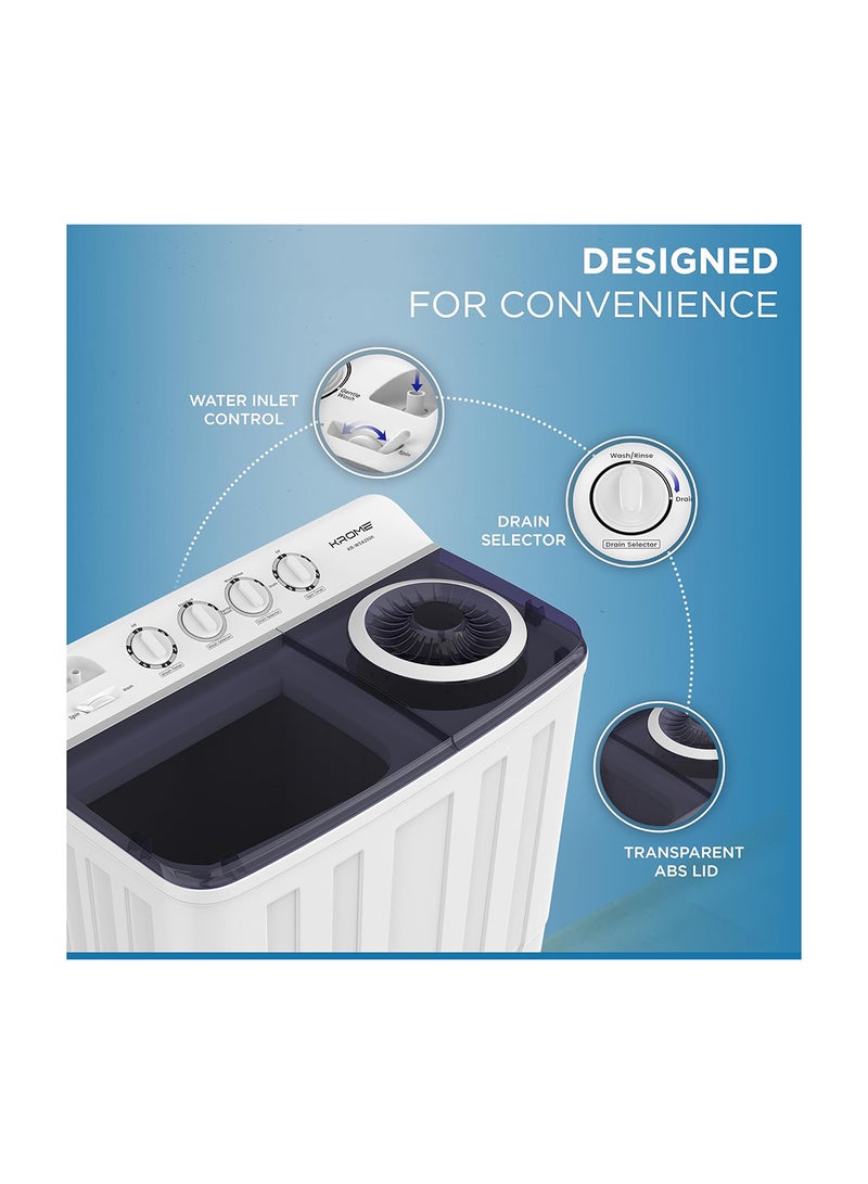 Krome - Twin Tub Semi-Automatic Washing Machine, Powerful Wash With Mechanical Wash Timer, Intuitive Control, Durable Aluminium Spin Motor, 480W Wash And 200W Spin Input Power 20 kg KR-WSA200K White - Image 1