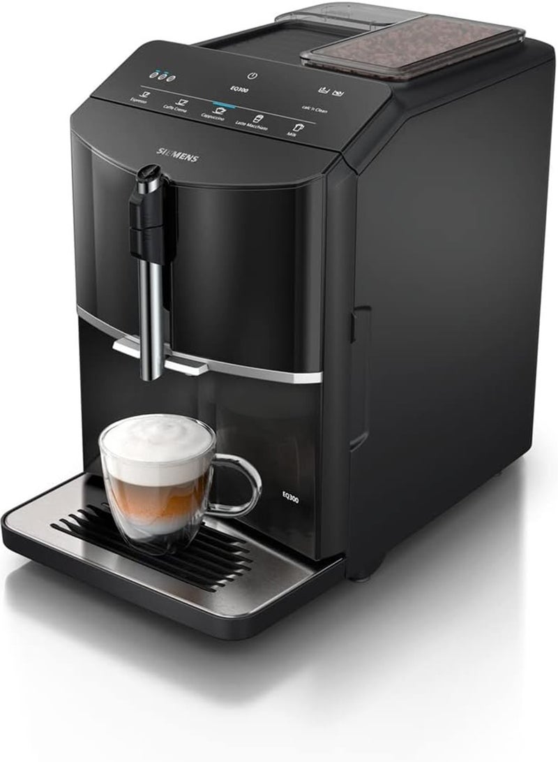 SIEMENS - EQ300 Bean To Cup Fully Automatic Espresso Coffee Machine With Milk Frother, 4 Coffee Varieties, 3 Coffee Strengths 1.4 L 1300 W TF301G19 Piano Black - Image 1
