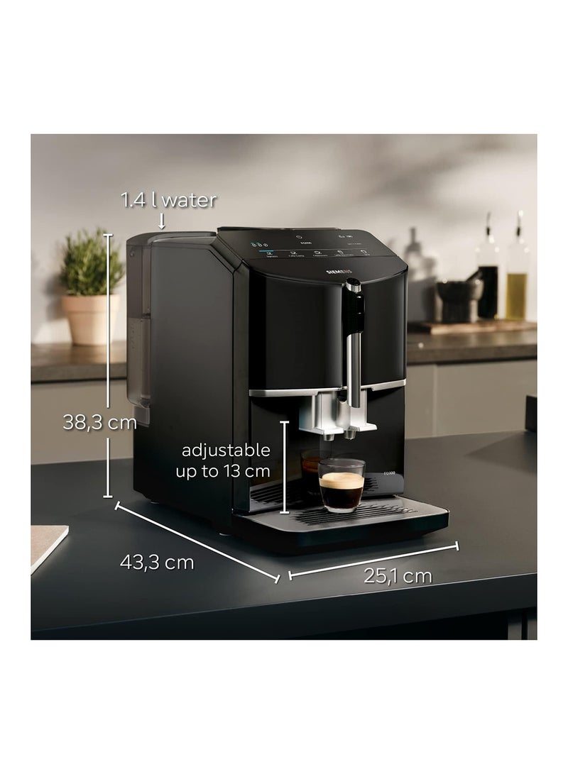 SIEMENS - EQ300 Bean To Cup Fully Automatic Espresso Coffee Machine With Milk Frother, 4 Coffee Varieties, 3 Coffee Strengths 1.4 L 1300 W TF301G19 Piano Black - Image 1