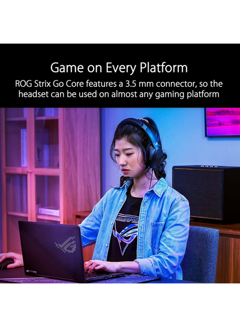 أسوس - سماعة الرأس ASUS ROG STRIX GO CORE: صوت محيطي افتراضي 7.1 مع مشغلات 40 مم، وعمر بطارية يصل إلى 40 ساعة، وإلغاء الضوضاء المدعوم بالذكاء الاصطناعي لسماعة رأس غامرة للألعاب - Image 1