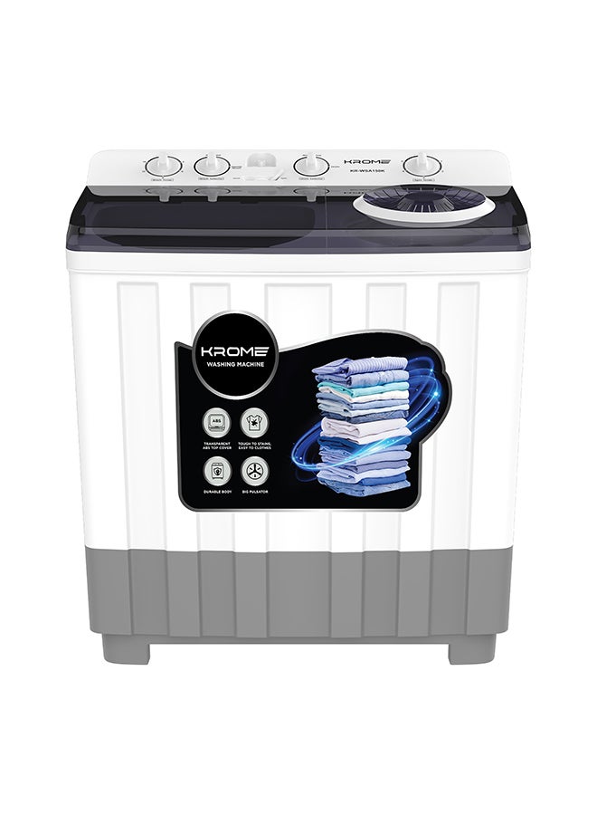 كروم غسالة نصف أوتوماتيكية بحوضين، غسيل قوي مع مؤقت غسيل ميكانيكي، تحكم بديهي، محرك دوران متين من الألومنيوم، غسيل بقدرة 460 وات وطاقة دوران 200 وات - Image 1