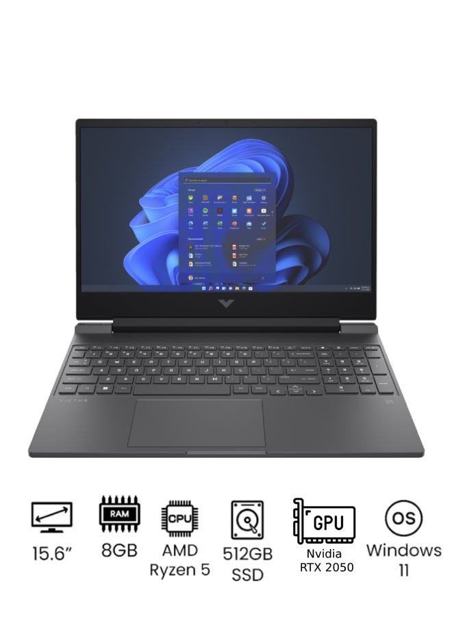 HP 15-fb1003nx Victus Laptop With 15.6 Full HD (1920x1080) Display, Ryzen 5-7535HS Processor/8GB RAM DDR5/512GB SSD/Windows 11/NVIDIA GeForce RTX 2050 4GB/ English/Arabic Mica Silver  - Image 1