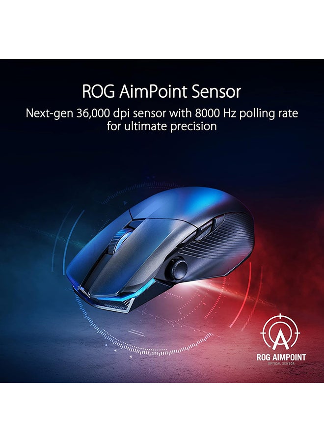 ASUS - ASUS P708 ROG Chakram X Origin Gaming Mouse, Tri-Mode connectivity (2.4GHz RF, Bluetooth, Wired), 36000 DPI Sensor, 11 programmable Buttons, Detachable Joystick, Paracord Cable, Black - Image 1