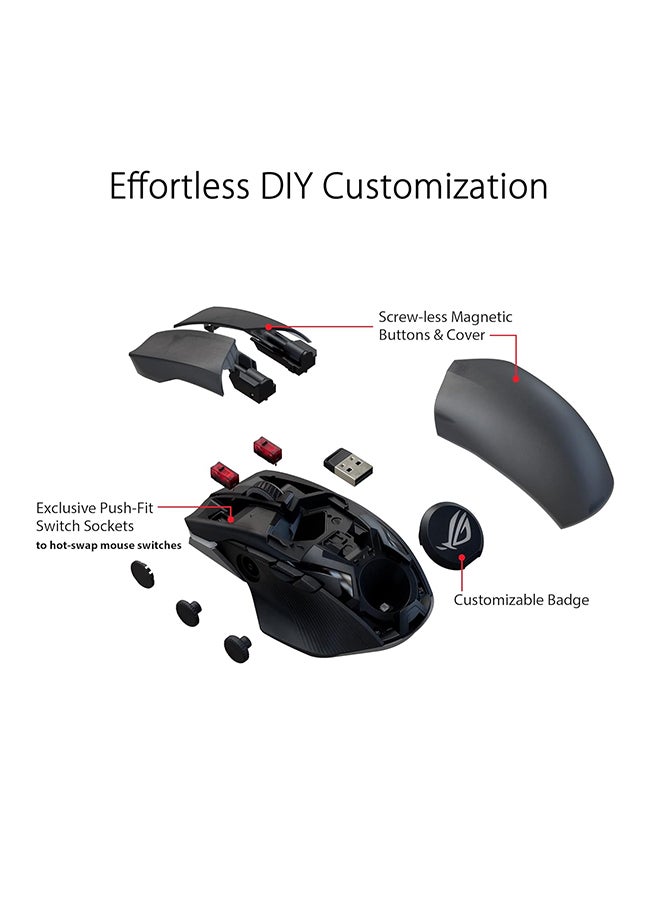 ASUS - ASUS P708 ROG Chakram X Origin Gaming Mouse, Tri-Mode connectivity (2.4GHz RF, Bluetooth, Wired), 36000 DPI Sensor, 11 programmable Buttons, Detachable Joystick, Paracord Cable, Black - Image 1