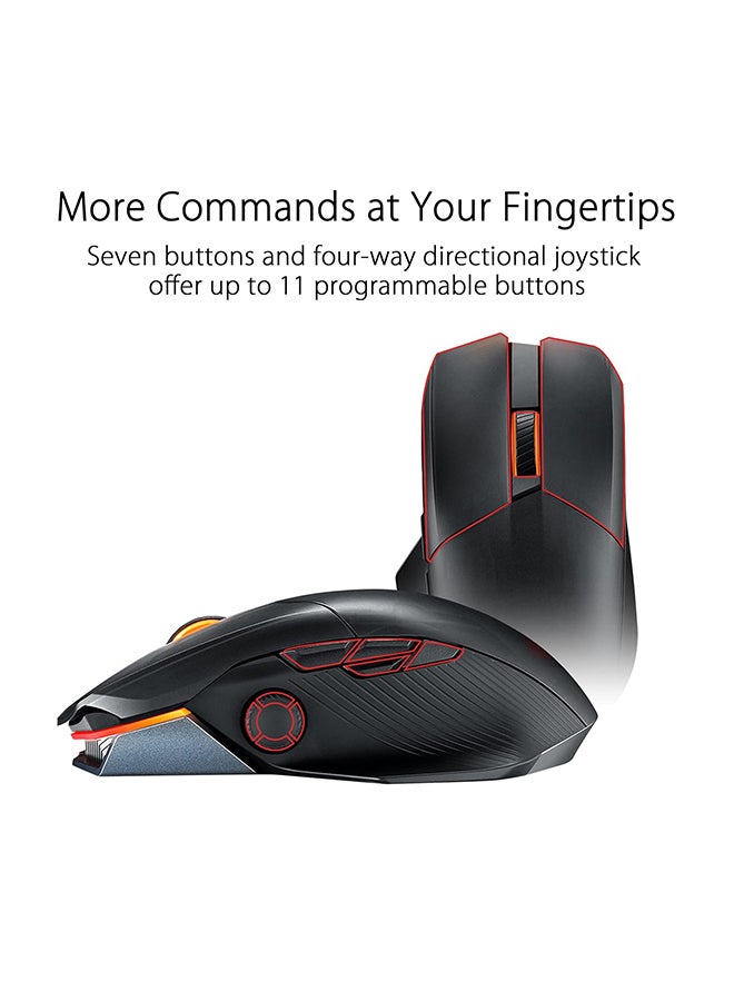 ASUS - ASUS P708 ROG Chakram X Origin Gaming Mouse, Tri-Mode connectivity (2.4GHz RF, Bluetooth, Wired), 36000 DPI Sensor, 11 programmable Buttons, Detachable Joystick, Paracord Cable, Black - Image 1