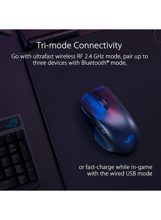 ASUS - ASUS P708 ROG Chakram X Origin Gaming Mouse, Tri-Mode connectivity (2.4GHz RF, Bluetooth, Wired), 36000 DPI Sensor, 11 programmable Buttons, Detachable Joystick, Paracord Cable, Black - Image 1