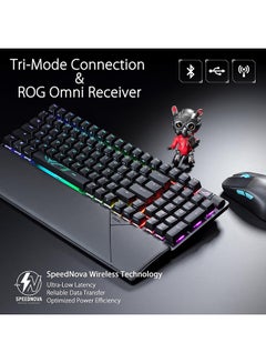 أسوس ASUS X901 ROG Strix Scope II 96 Wireless: تصميم مدمج بنسبة 96%، ومفاتيح NXSW بدقة 36000 نقطة في البوصة، وأغطية مفاتيح PBT، وتقنية ROG SpeedNova اللاسلكية، ومعدل استقصاء 1000 هرتز، ورغوة تخميد الصوت  - Image 3