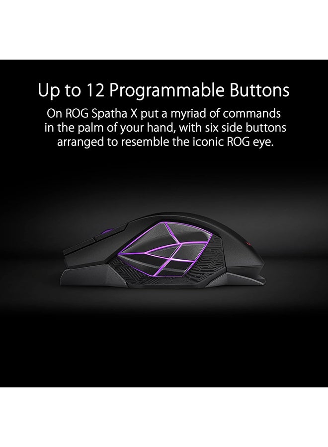 أسوس - ROG Spatha X Wireless Gaming Mouse Magnetic Charging Stand, 12 Programmable Buttons, 19,000 DPI, Push-Fit Hot Swap Switch Sockets, ROG Micro Switches, ROG Paracord and Aura RGB Lighting - Image 1