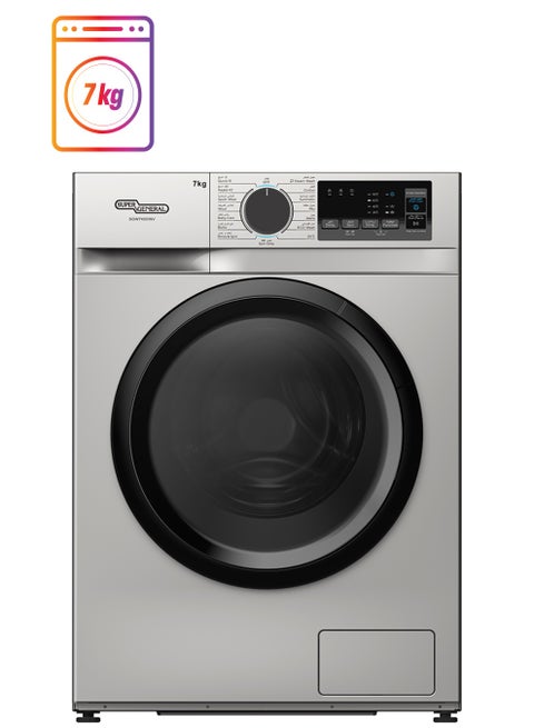 7 Kg Front Load Washing Machine, 15 Programs With 1400RPM, Child lock, LED Display, Invertor Model 7 kg SGW7450INV Silver