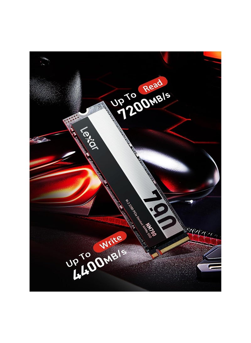 Lexar NM790 512GB SSD, M.2 2280 PCIe Gen4x4 NVMe 1.4 Internal SSD, Up To 7200MB/s Read, Up To 4400MB/s Write, Internal Solid State Drive For PS5, PC, Laptop, Gamers, Professionals LNM790X512G-RNNNG 512 GB - Image 2