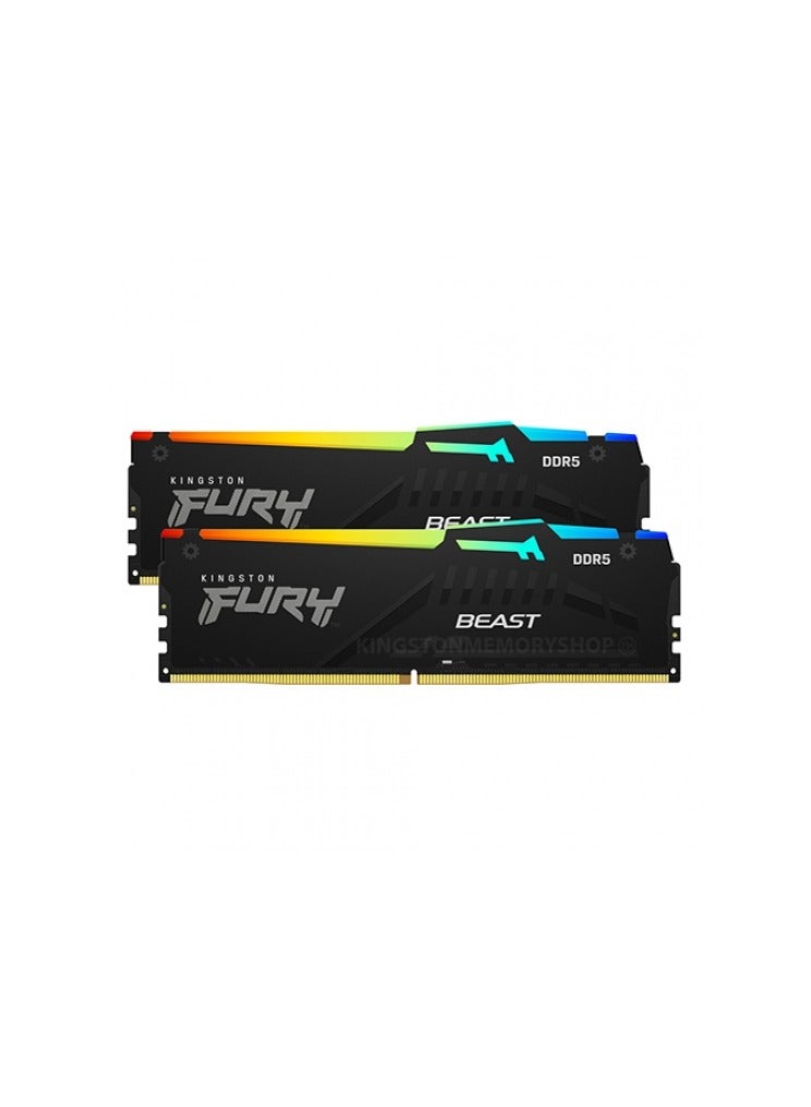Kingston Fury Beast 32GB 2x16GB 5600MT/s DDR5 CL36 RGB Desktop Memory Kit Of 2 Infrared Syncing AMD Expo Plug N Play KF556C36BBEAK2-32 Black  - Image 1