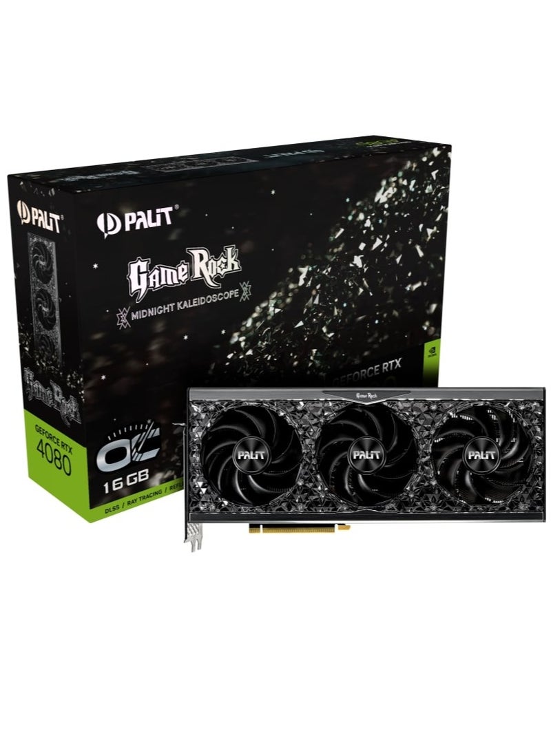 Palit - NVIDIA GeForce RTX™ 4080 GameRock OC,16GB GDDR6X Graphics Card,9728 Cores,2505 MHz Clock Speed,256 Bit Memory,PCI Express Gen4,Gale Hunter Fan,1xHDMI 2.1,Midnight Kaleidoscope-NED4080S19T2-1030G Black - Image 1