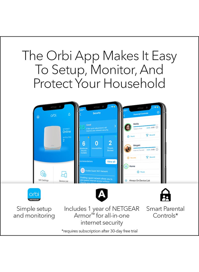 NETGEAR - Orbi Whole Home WiFi 6 Tri-Band Mesh System (RBK763S) | AX5400 Wireless Speed (Up to 5.4Gbps) | 3 Pack White, Grey - Image 1
