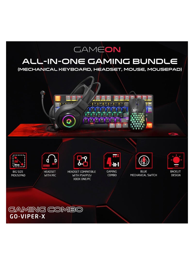 GameOn VIPER X All-In-One Gaming Bundle (Mechanical Keyboard, Headset, Mouse & Mousepad) BLACK  - Image 2
